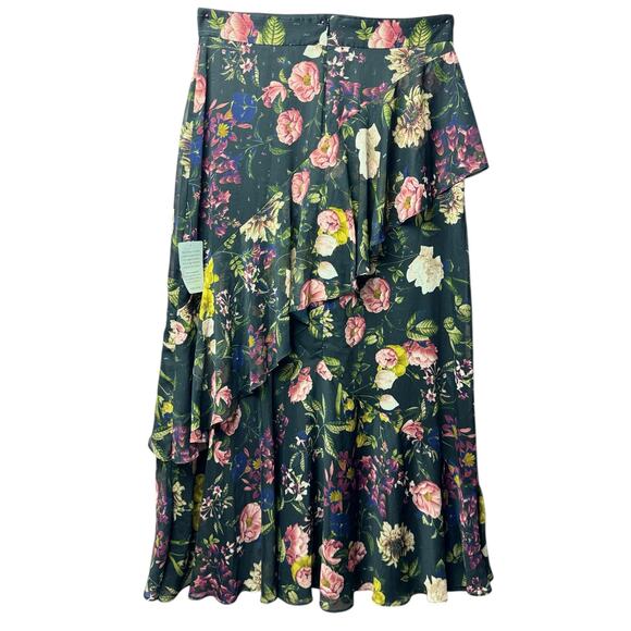 Eliza J Floral Ruffle Midi Skirt Green Pink Yellow Asymmetrical NWT Size 12 - Picture 3 of 9